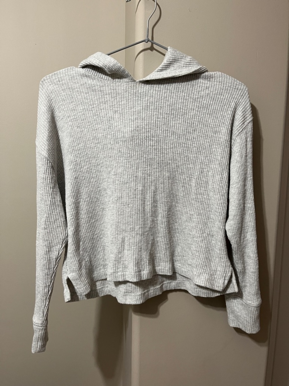 Old Navy Light Heather Gray Ribbed Hoodie Top
